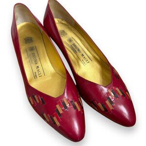 Vintage Bruno Magli Size 8.5 Italian Leather Heels Red Bottom Kitten Heel 80's